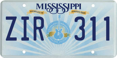 MS license plate ZIR311