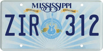 MS license plate ZIR312