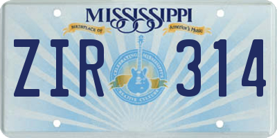 MS license plate ZIR314