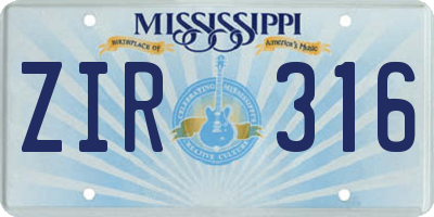 MS license plate ZIR316