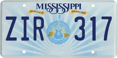 MS license plate ZIR317