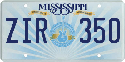 MS license plate ZIR350