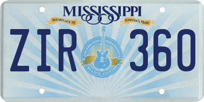 MS license plate ZIR360