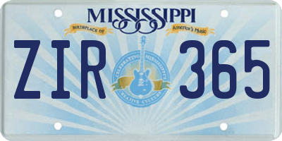 MS license plate ZIR365