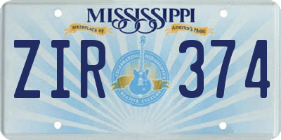 MS license plate ZIR374