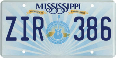 MS license plate ZIR386