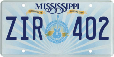 MS license plate ZIR402