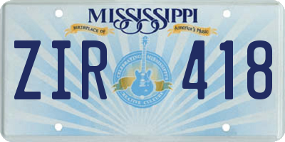 MS license plate ZIR418
