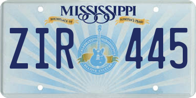 MS license plate ZIR445