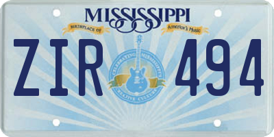 MS license plate ZIR494