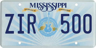MS license plate ZIR500