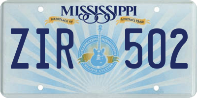 MS license plate ZIR502