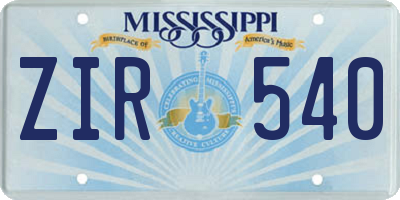 MS license plate ZIR540