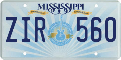 MS license plate ZIR560