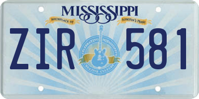 MS license plate ZIR581