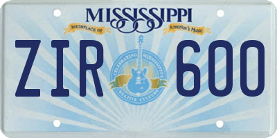 MS license plate ZIR600