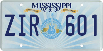 MS license plate ZIR601