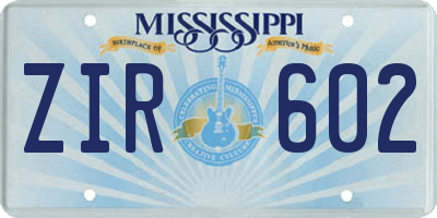 MS license plate ZIR602