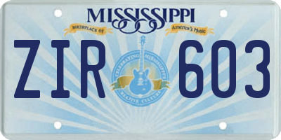 MS license plate ZIR603