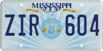 MS license plate ZIR604