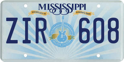 MS license plate ZIR608