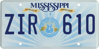 MS license plate ZIR610