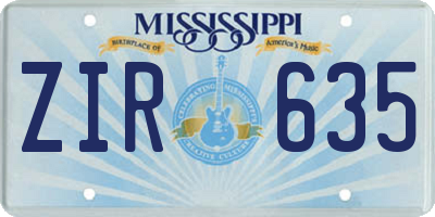MS license plate ZIR635