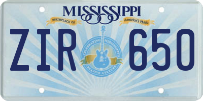 MS license plate ZIR650