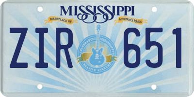 MS license plate ZIR651