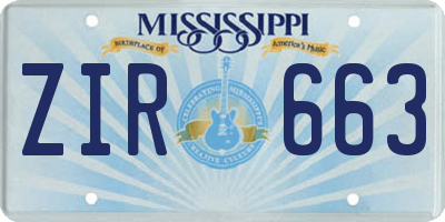 MS license plate ZIR663