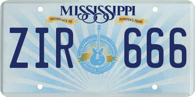 MS license plate ZIR666