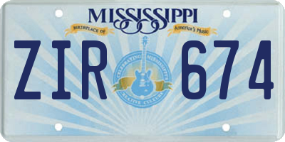 MS license plate ZIR674