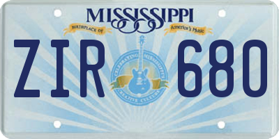 MS license plate ZIR680