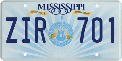 MS license plate ZIR701