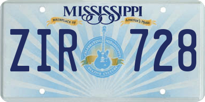 MS license plate ZIR728