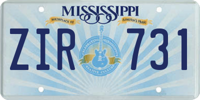 MS license plate ZIR731