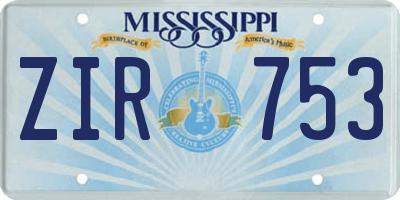 MS license plate ZIR753