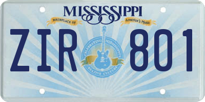 MS license plate ZIR801