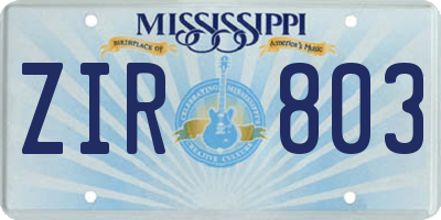 MS license plate ZIR803