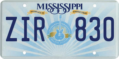 MS license plate ZIR830
