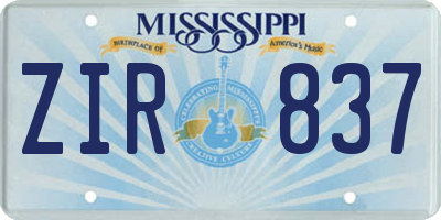 MS license plate ZIR837