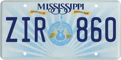 MS license plate ZIR860