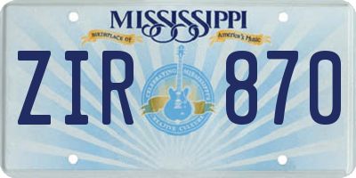 MS license plate ZIR870