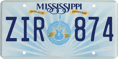 MS license plate ZIR874