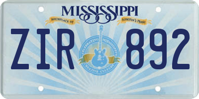 MS license plate ZIR892