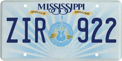 MS license plate ZIR922