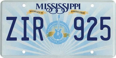 MS license plate ZIR925