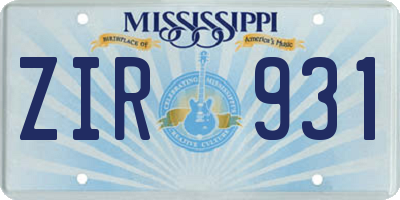 MS license plate ZIR931