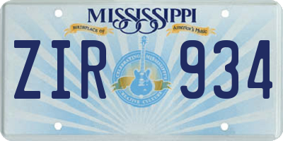 MS license plate ZIR934