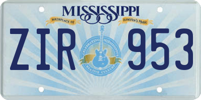 MS license plate ZIR953